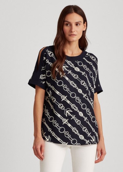 Top Ralph Lauren Anchor-Print Crepe Mulher 83697-IDLX